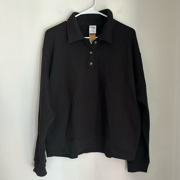 Victoria’s Secret Pink Women black collared pocket oversize sweatshirt large NWT - Picture 1 of 9